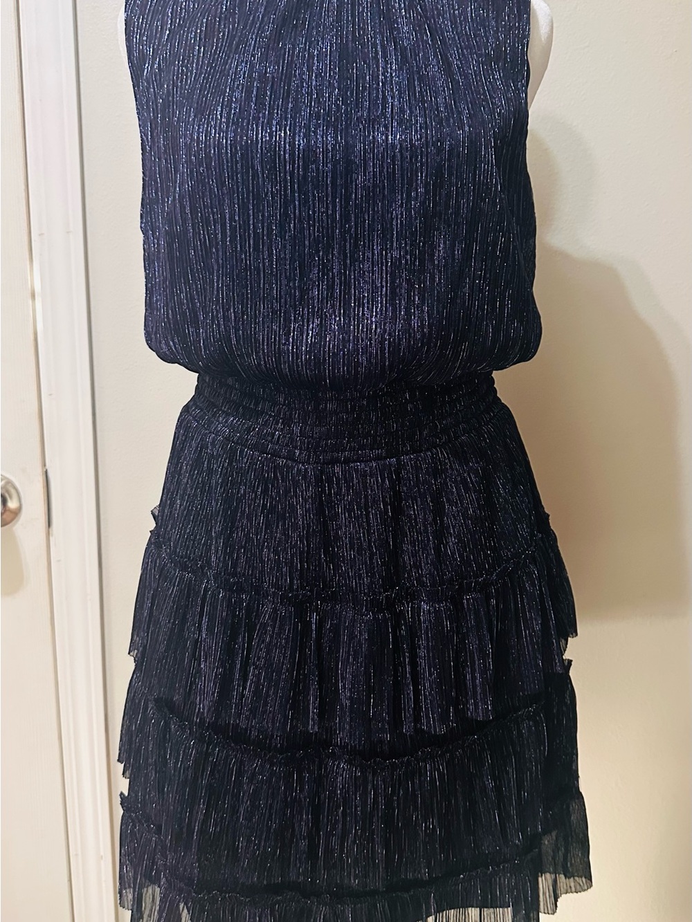 Sam and Jess Metallic Navy Tiered Mini Dress